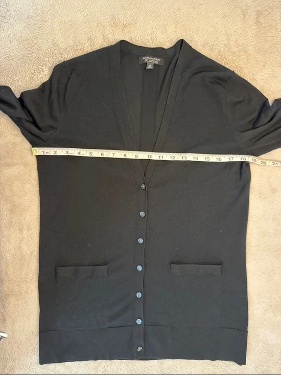 Banana Republic 100% Merino Wool Black Longline V-Neck Oversized Cardigan sz S - Picture 5 of 8
